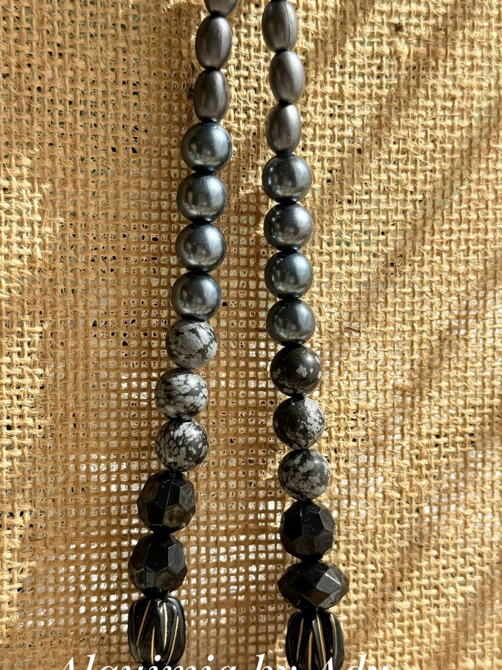 HIGH SUMMER + Black Faceted & Textured Beaded Necklace snowflake obsidian